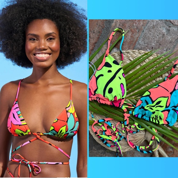 🌺 MAAJI 🌺 Rainforest Coco Sliding Triangle Bikini Swim Swimwear Top - Picture 1 of 10